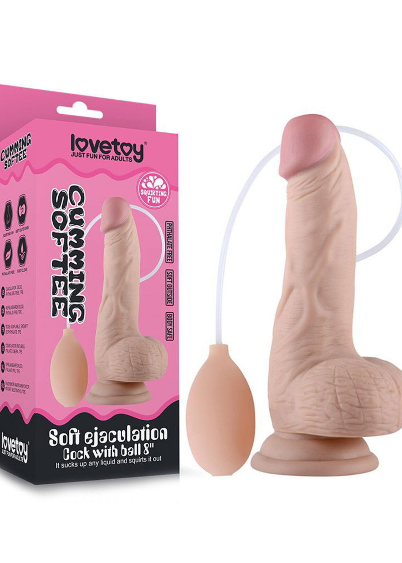 LoveToy Gode éjaculation douce avec testicules 20 cm - Gode gicleur - Nude