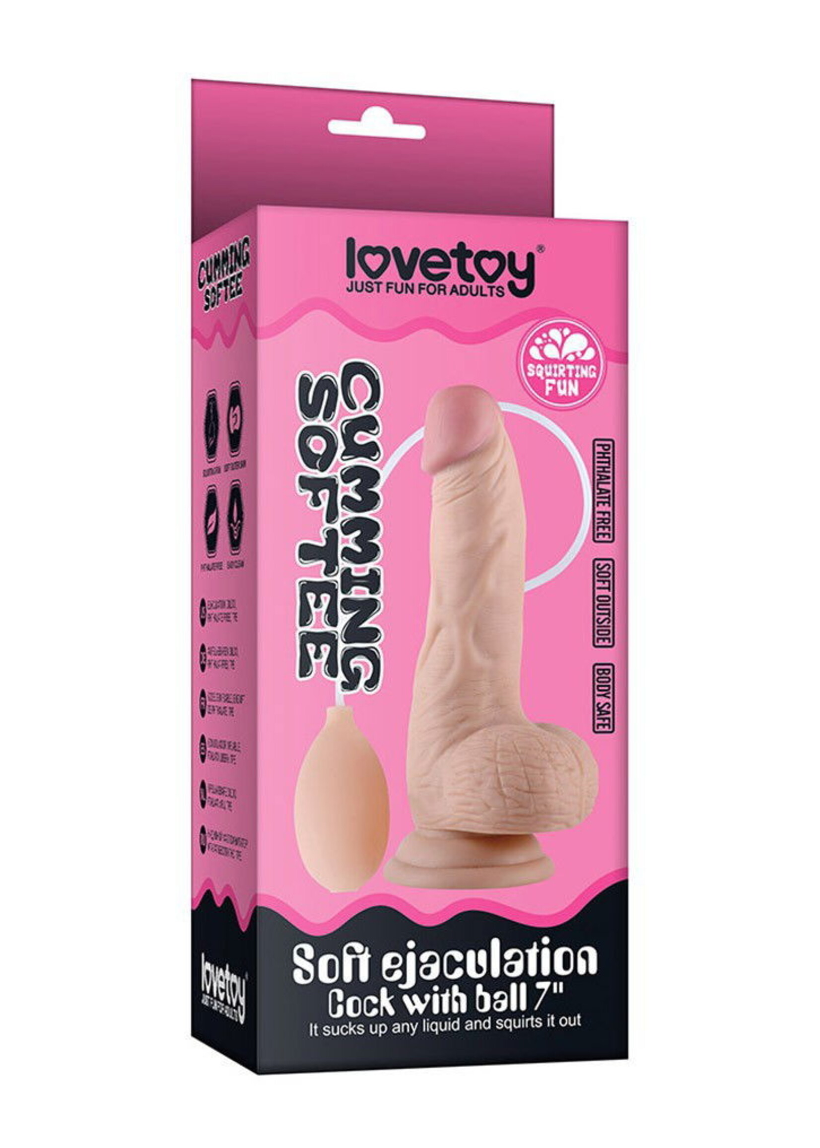 LoveToy Gode éjaculation douce avec testicules 20 cm - Gode gicleur - Nude