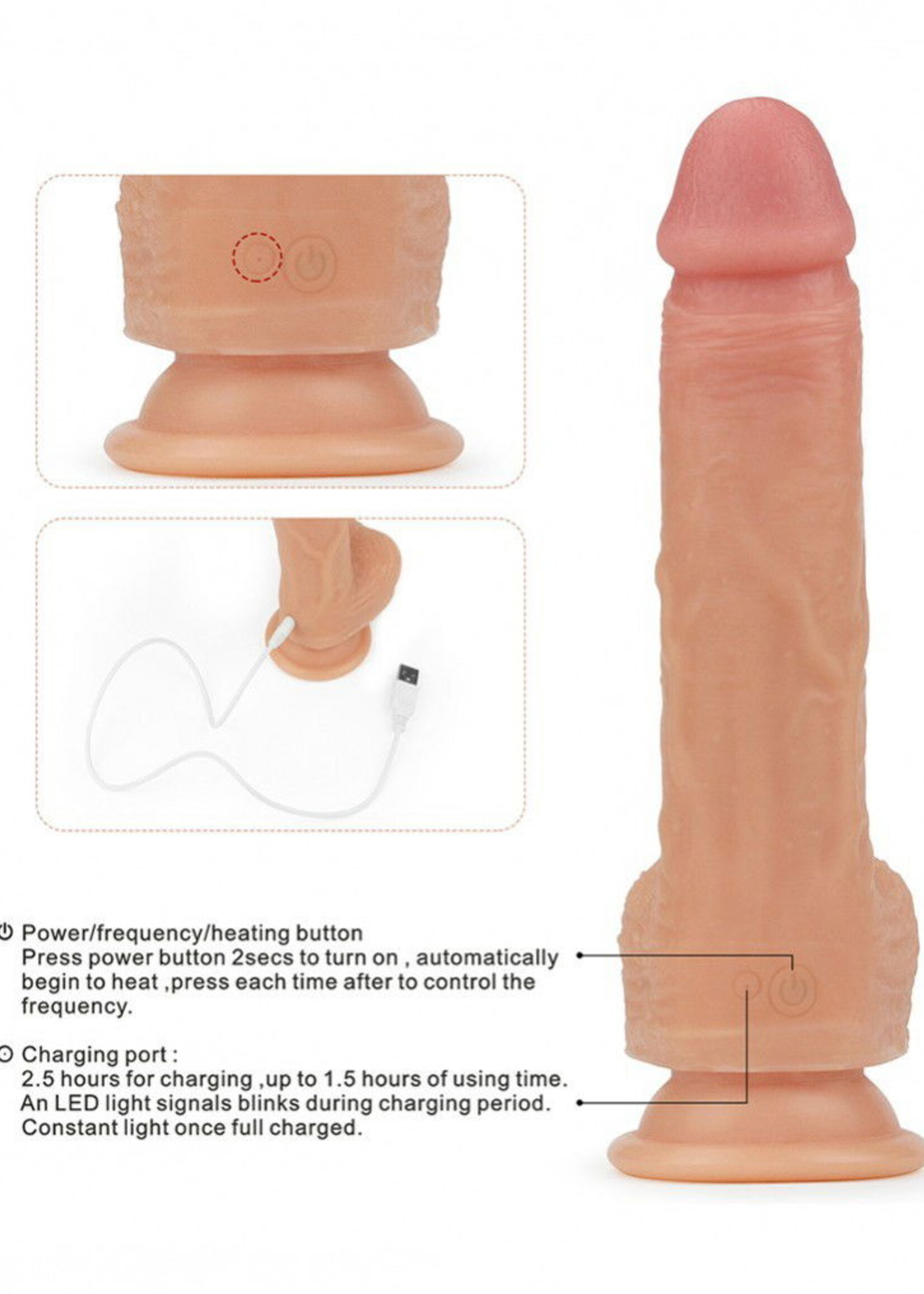 LoveToy Gode réaliste rotatif et chauffant 21 cm - Nude