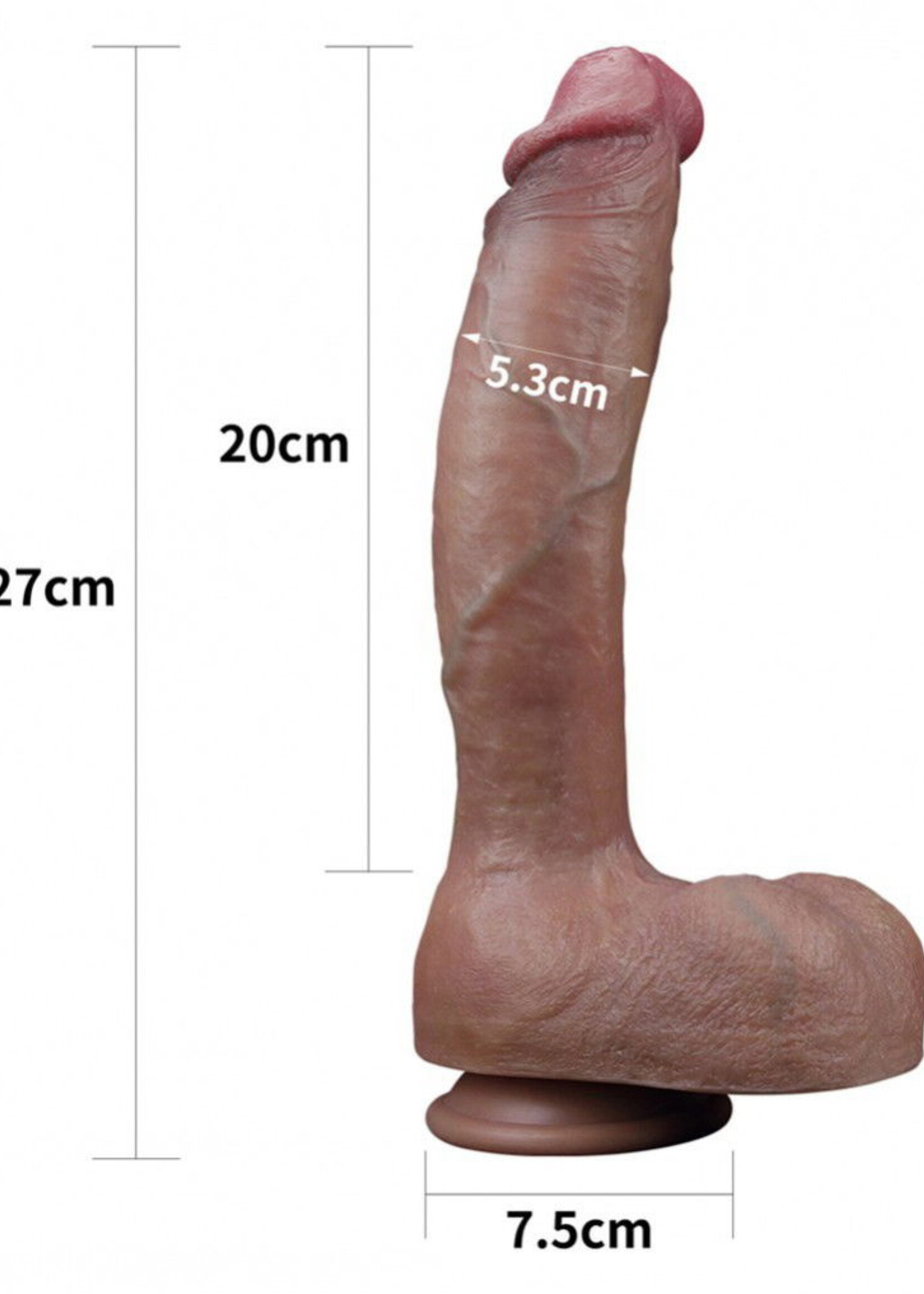 LoveToy Gode double couche en silicone 27 cm (Ø 5,3 cm) - Marron
