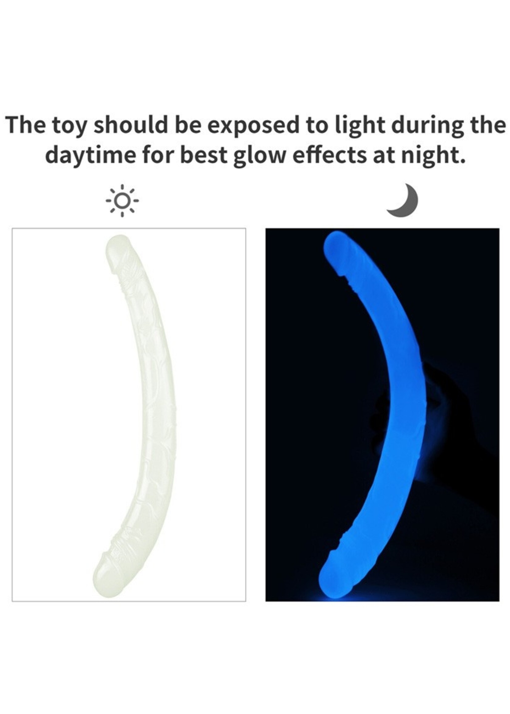 LoveToy Lumino Play Doppeldildo - Doppeldildo 37 cm Ø3-3,8 cm + Glow in the Dark