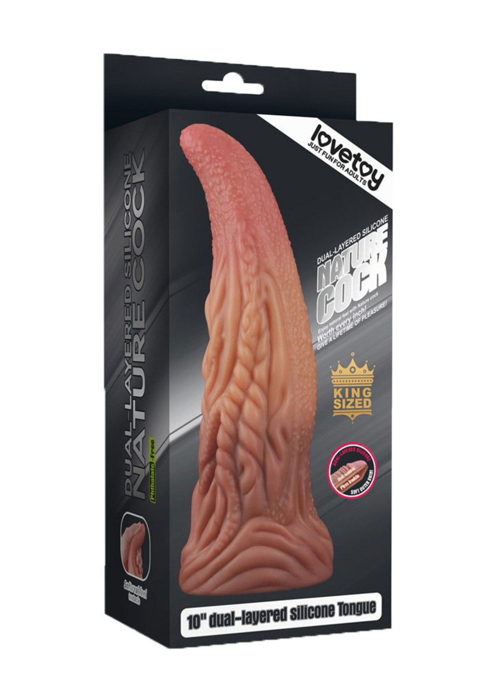 LoveToy Gode avec langue 25,4 cm - Nude/Marron