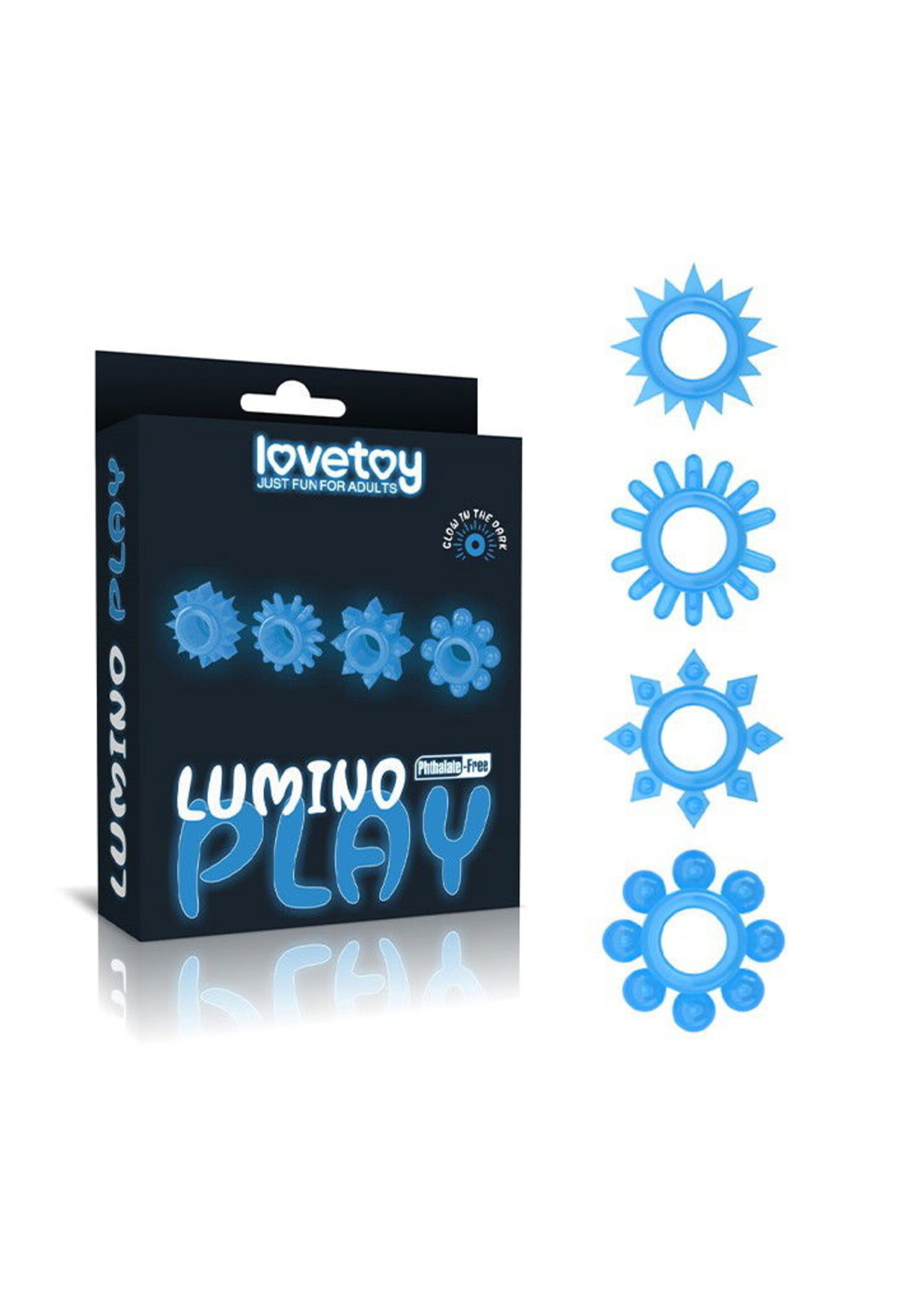 LoveToy Lot de 4 anneaux péniens Lumino Play - Brille dans le noir