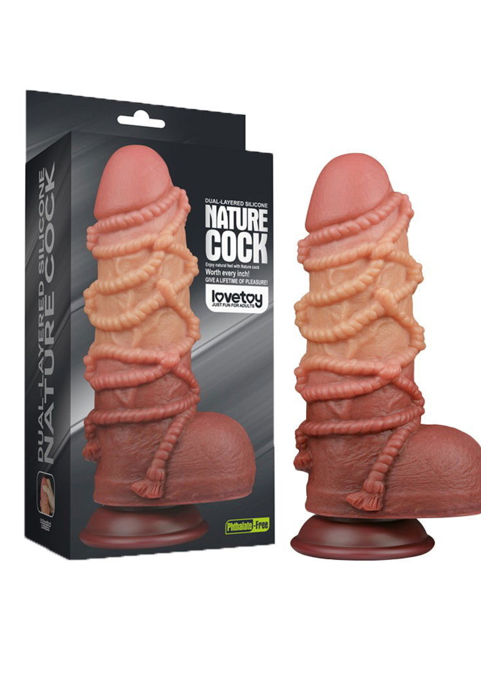 LoveToy Gode extrême avec motif corde 24 cm - Marron et nude