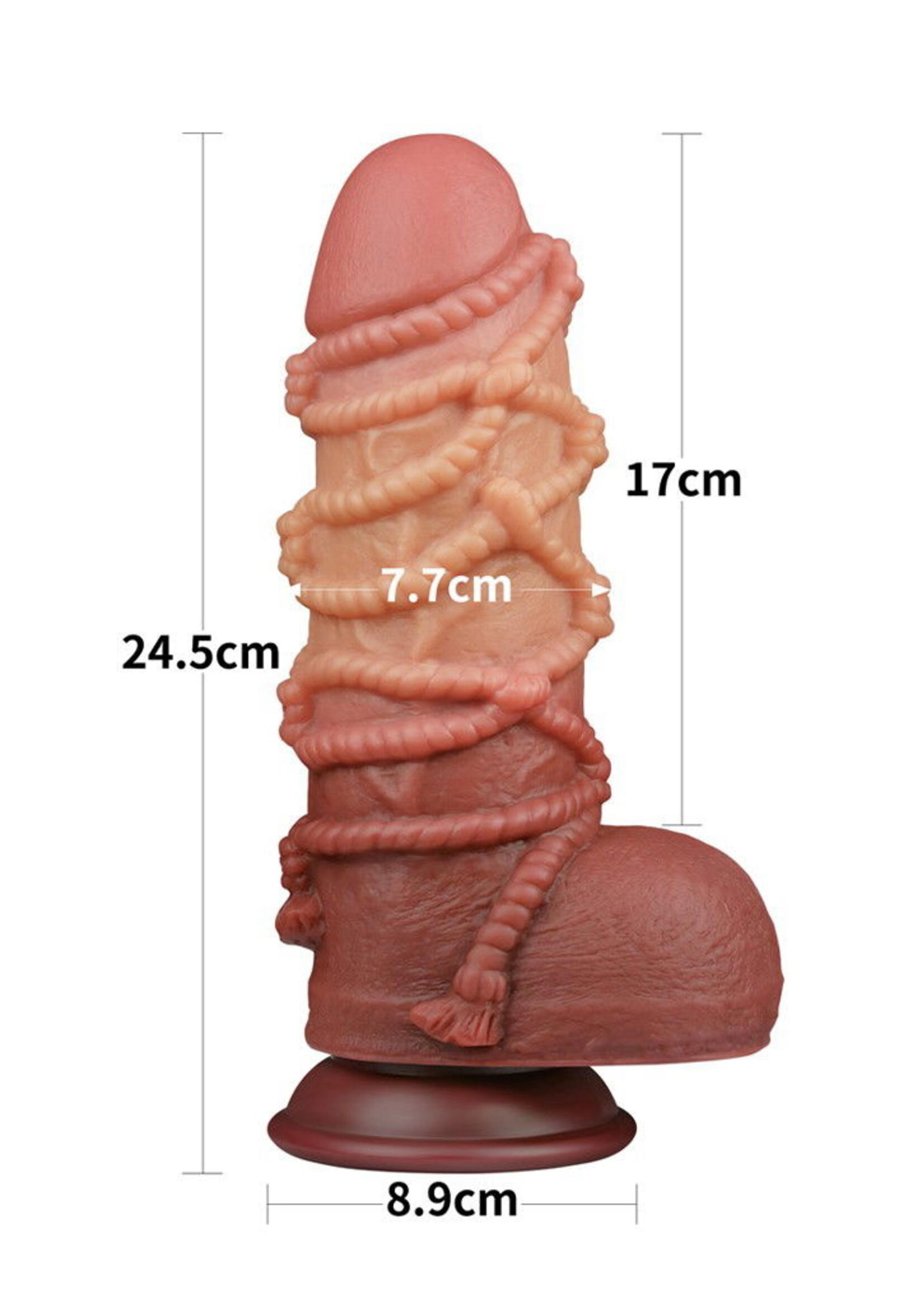 LoveToy Gode extrême avec motif corde 24 cm - Marron et nude
