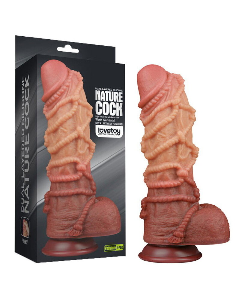 LoveToy Gode extrême avec motif corde 26,5 cm - Marron et nude