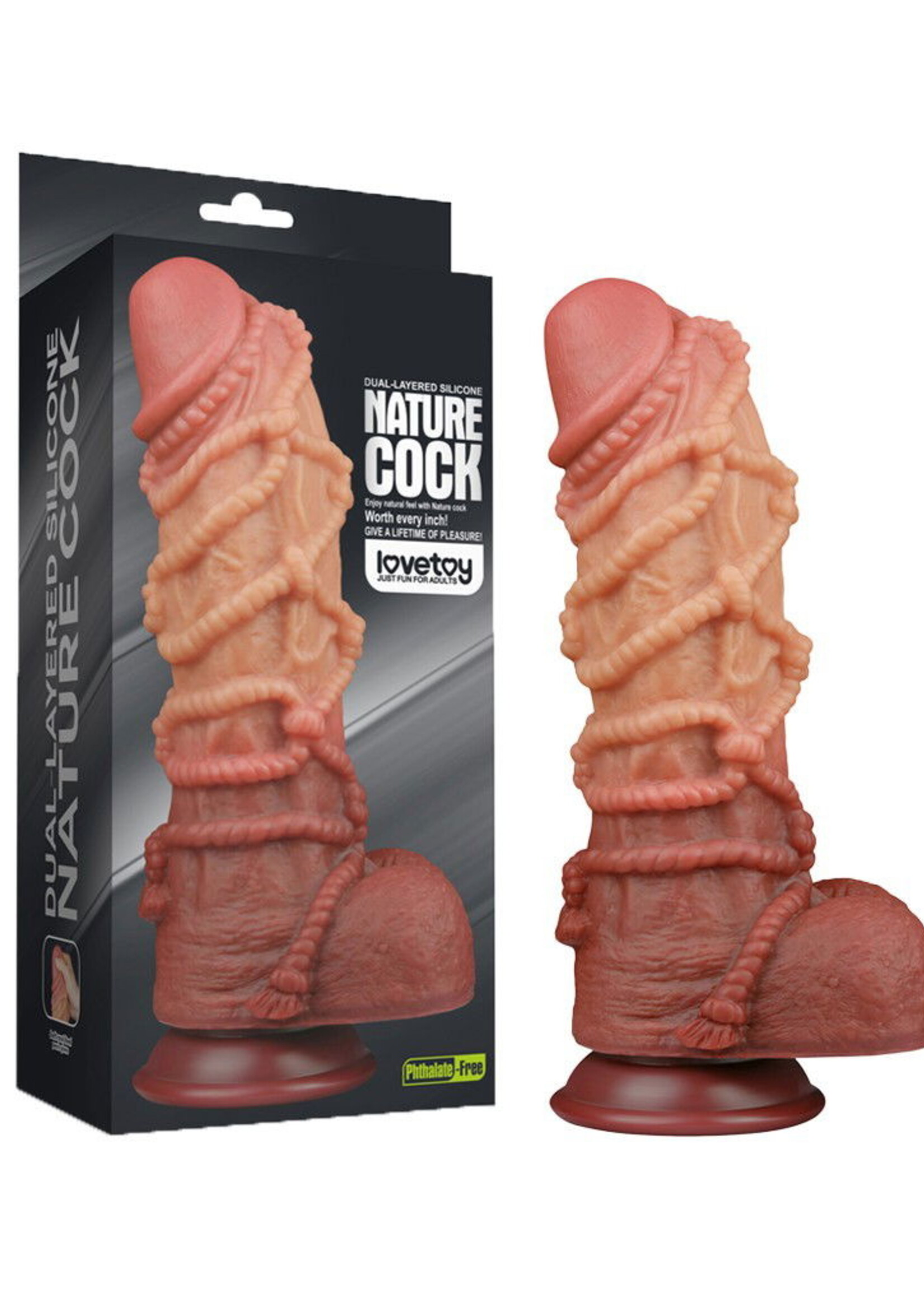 LoveToy Gode extrême avec motif corde 26,5 cm - Marron et nude