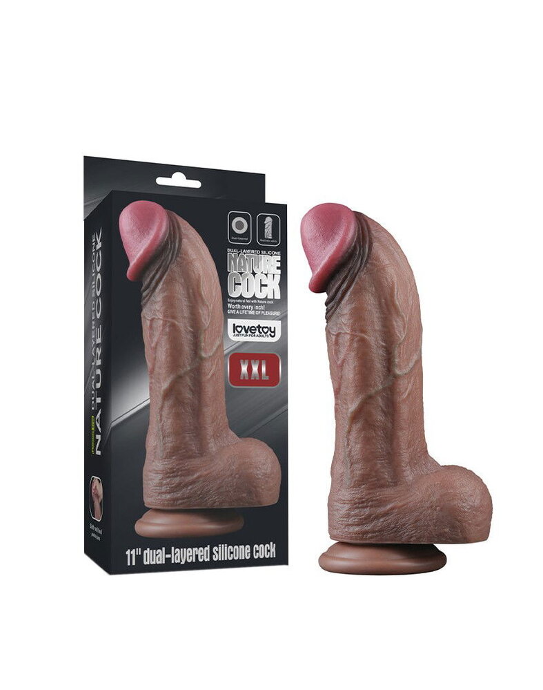 LoveToy Gode double couche en silicone XXL 28 cm (Ø7,4 cm) - Marron