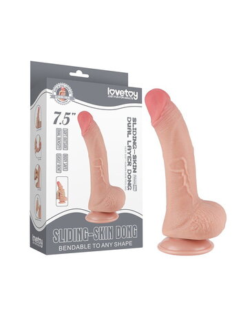 LoveToy Dildo met glijdende huid - Realistische dildo 19,5 cm Ø3,5 cm