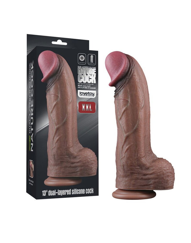 LoveToy LoveToy - Dual Layered Silicone Dildo XXL 33 cm (Ø5.5 cm) - Brown