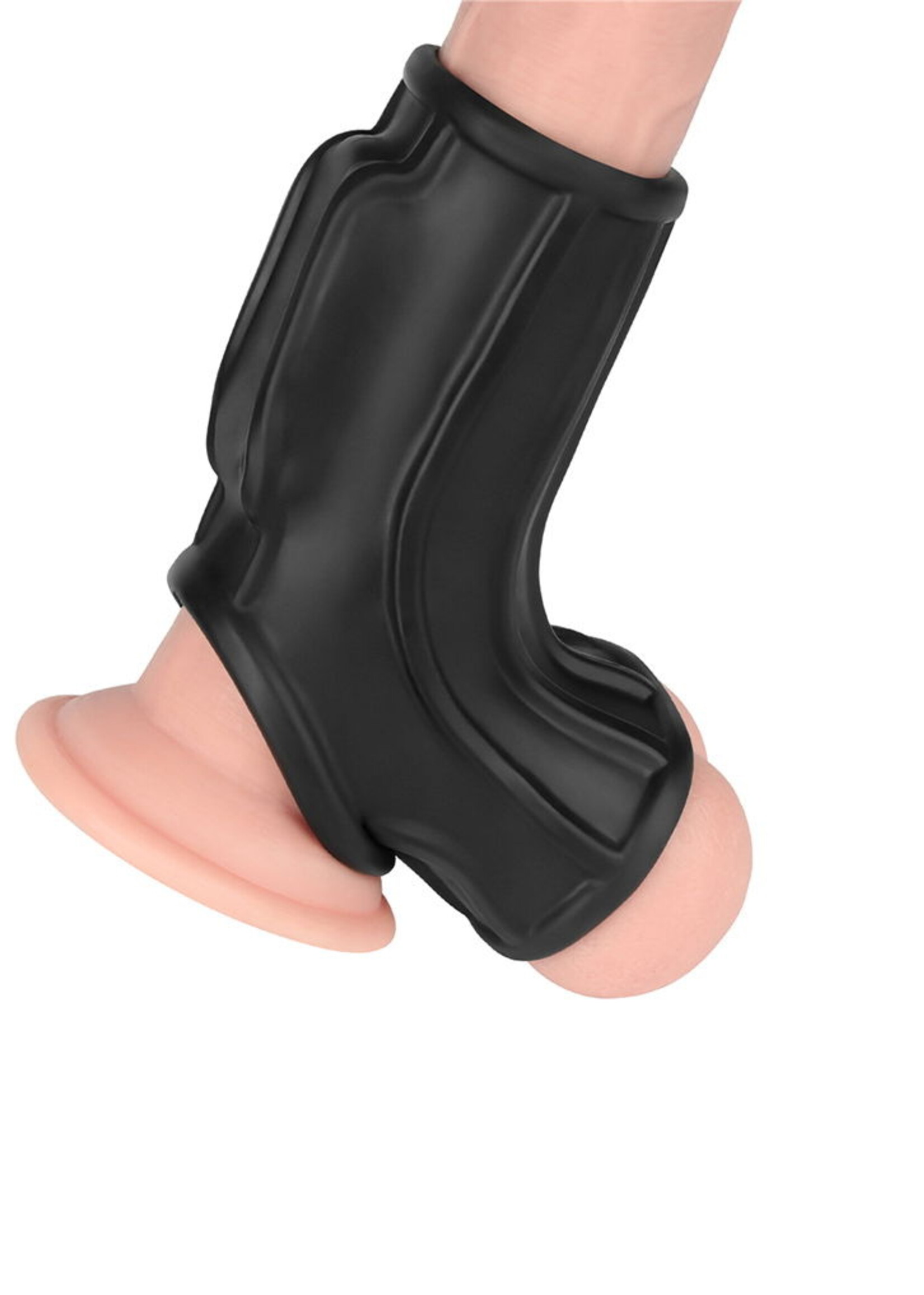 LoveToy Ridge Knights Ring - Manchon vibrant pour pénis et scrotum (Ø 2,8 cm) - Noir