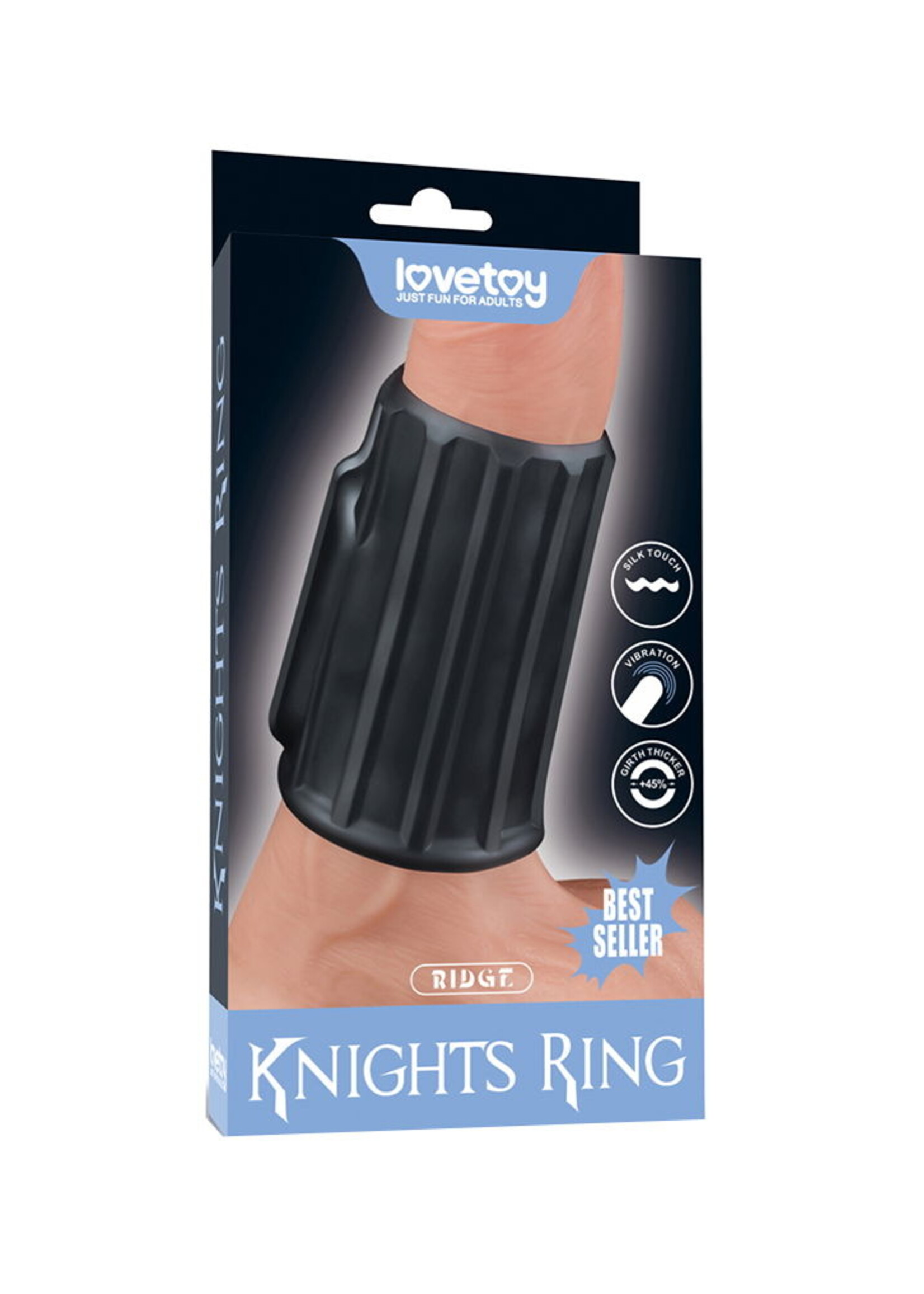 LoveToy Ridge Knights Ring - Manchon vibrant pour pénis (Ø 3,7 cm) - Noir