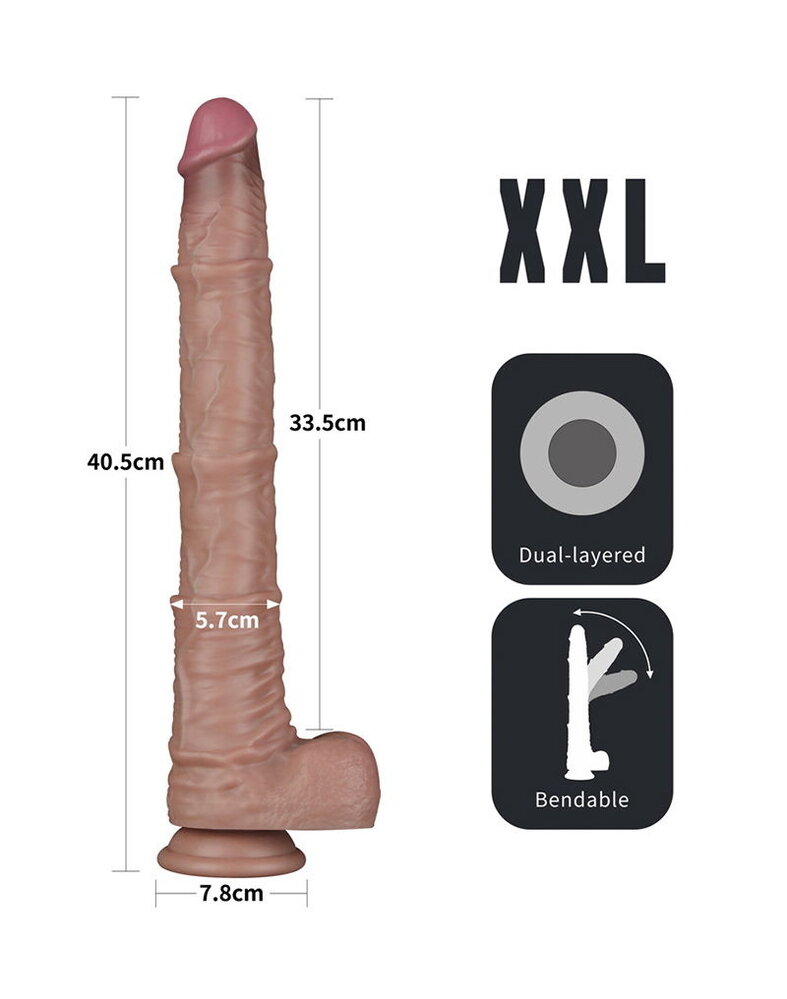 LoveToy Nature Cock - Pénis double couche pliable XXL 16" - Nude