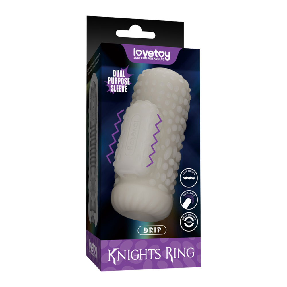 LoveToy Knights Ring - Manchon vibrant double usage - Goutte à goutte - Blanc
