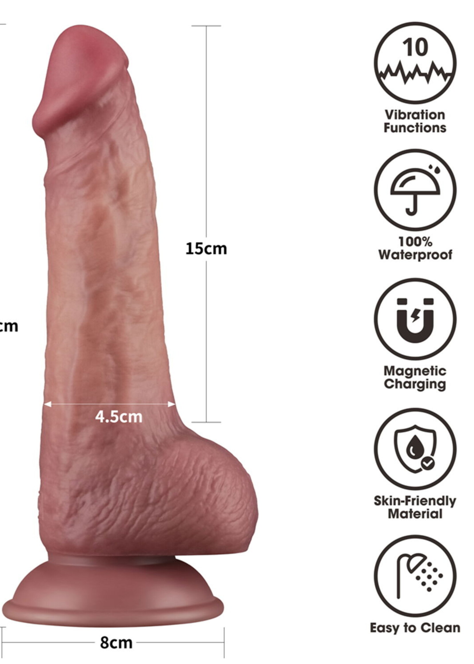 LoveToy Power Cock 21,5 cm - Vibrant Double Destinty - Nude