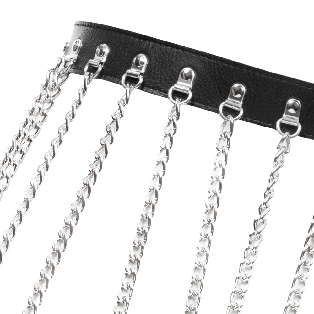 Rimba Bondage Play Bondage Play – Jupe de luxe en cuir à chaînes – Noir & Argent