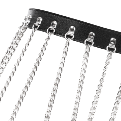 Rimba Bondage Play Bondage Play – Luxe leren rok met kettingdetails – Zwart & Zilver