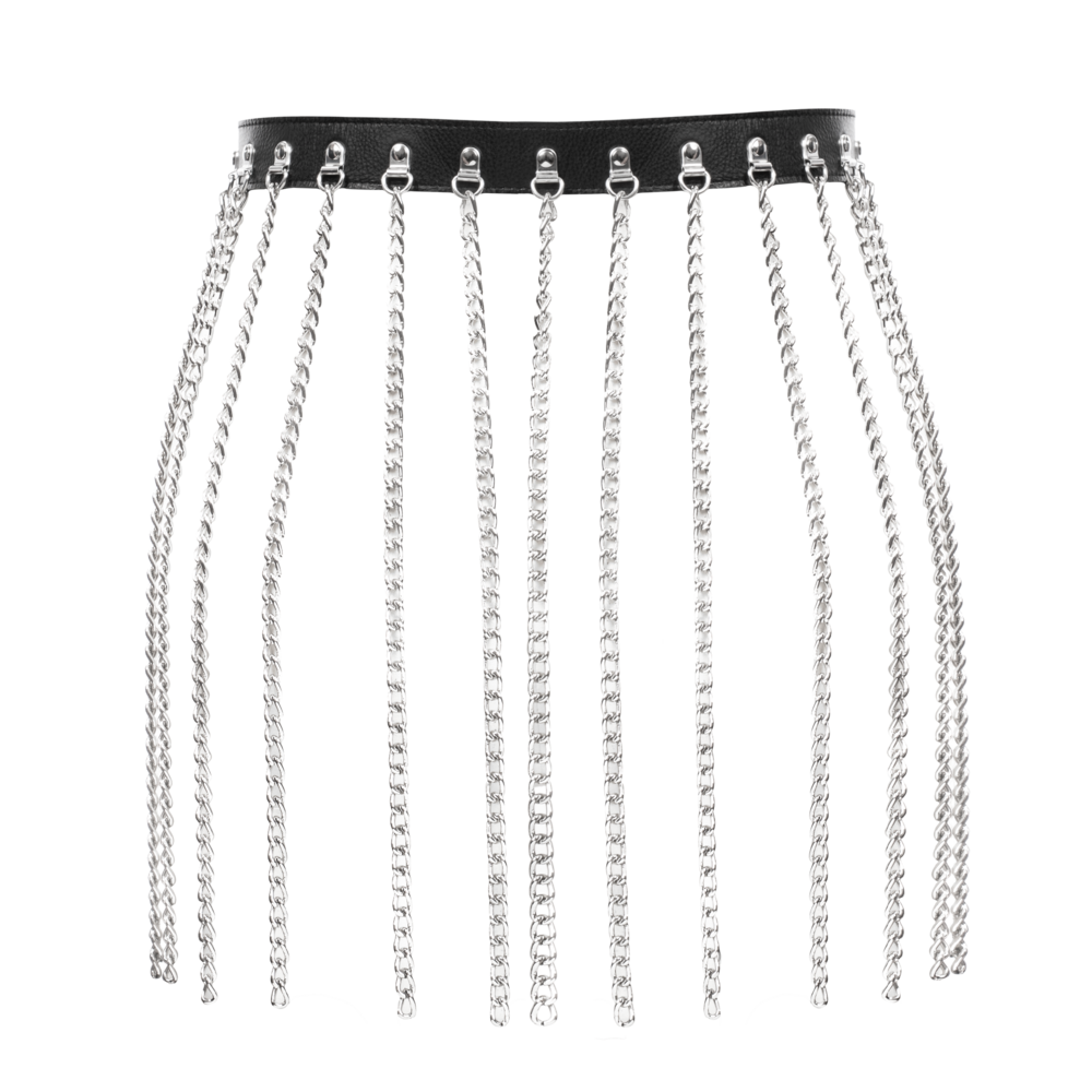 Rimba Bondage Play Bondage Play – Luxe leren rok met kettingdetails – Zwart & Zilver