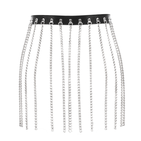 Rimba Bondage Play Bondage Play – Jupe de luxe en cuir à chaînes – Noir & Argent