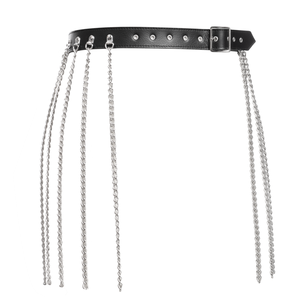 Rimba Bondage Play Bondage Play – Luxe leren rok met kettingdetails – Zwart & Zilver