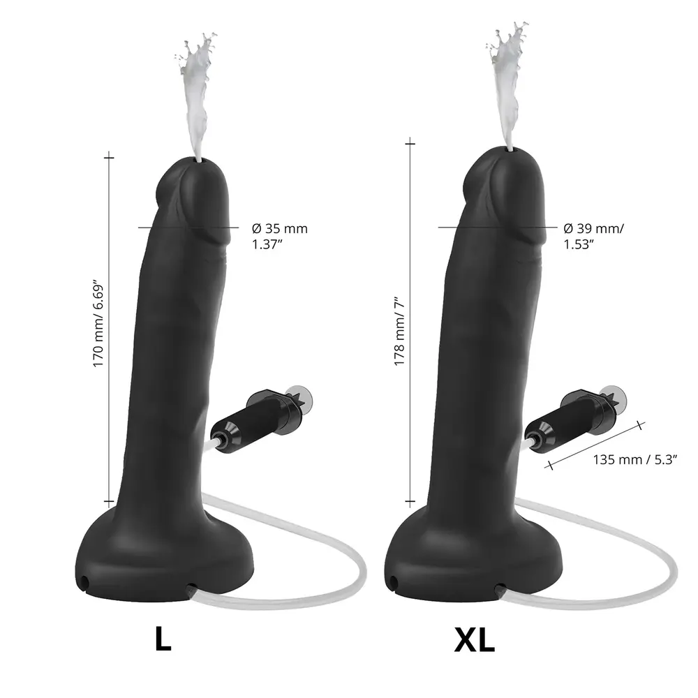 Strap-On-Me Realistische dildo met spuitfunctie – Maat XL – Zwart