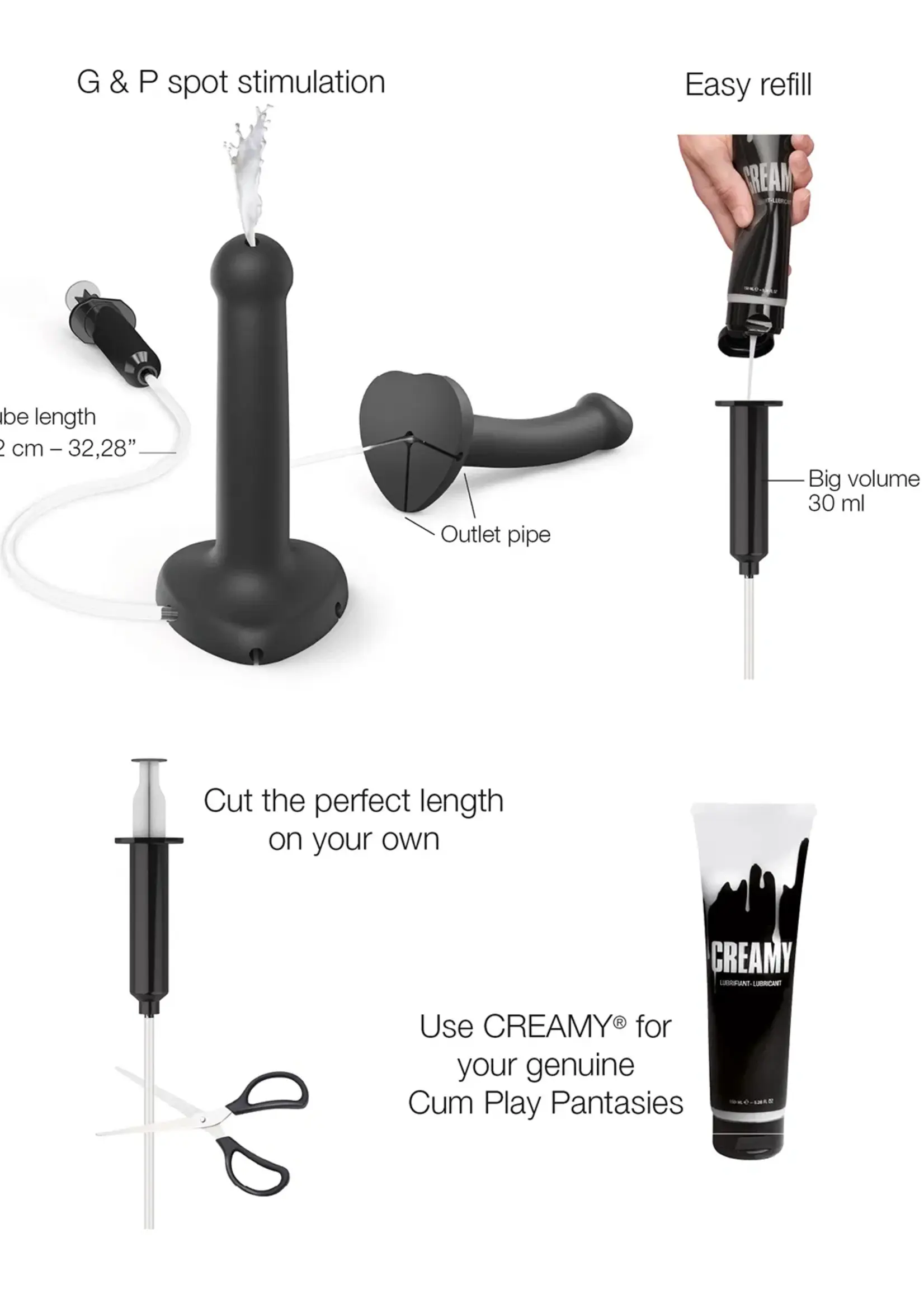Strap-On-Me Godemiché réaliste à éjaculation féminine – Taille L – Noir