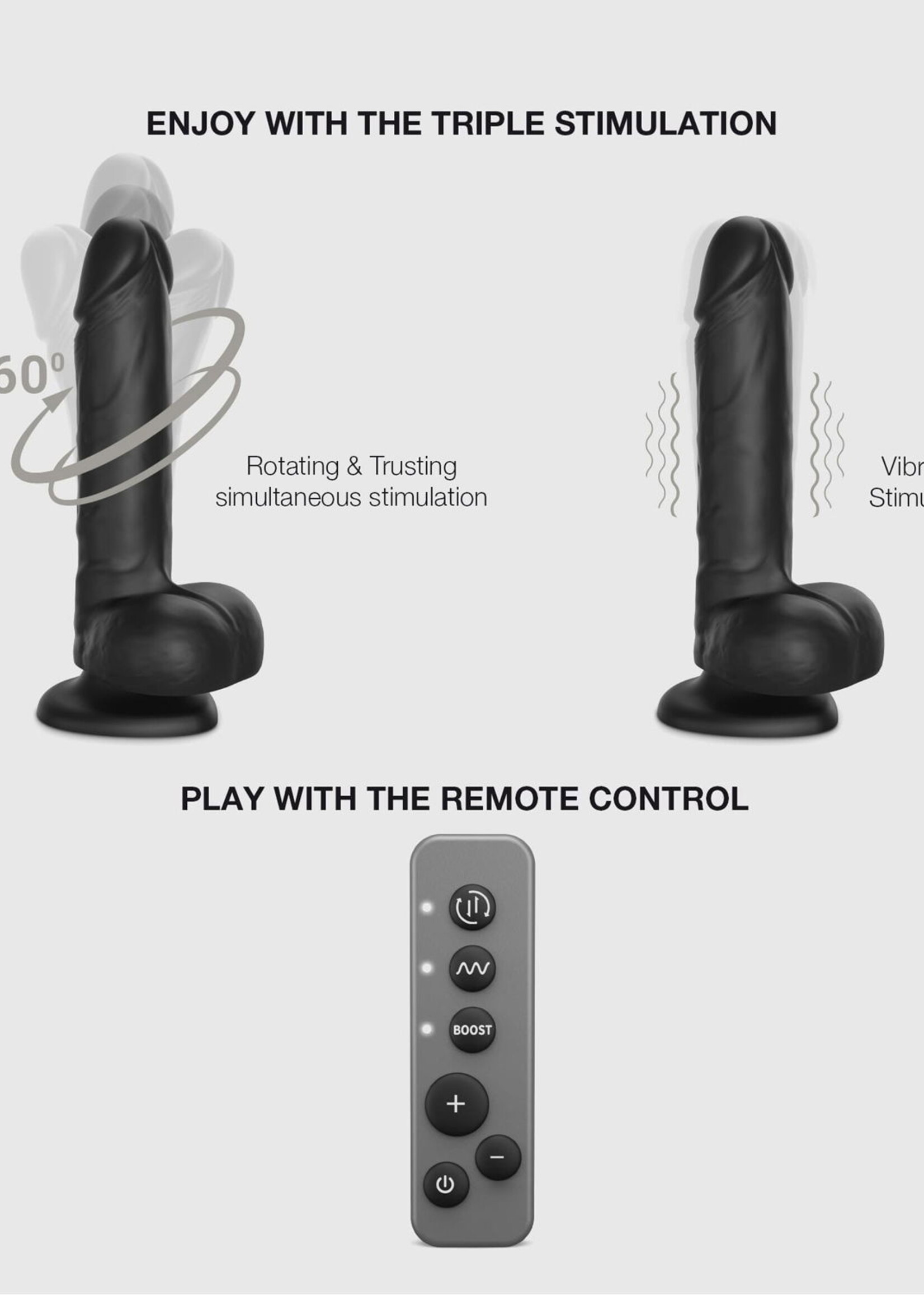 Strap-On-Me Draaiende en vibrerende realistische dildo – Maat L – Zwart