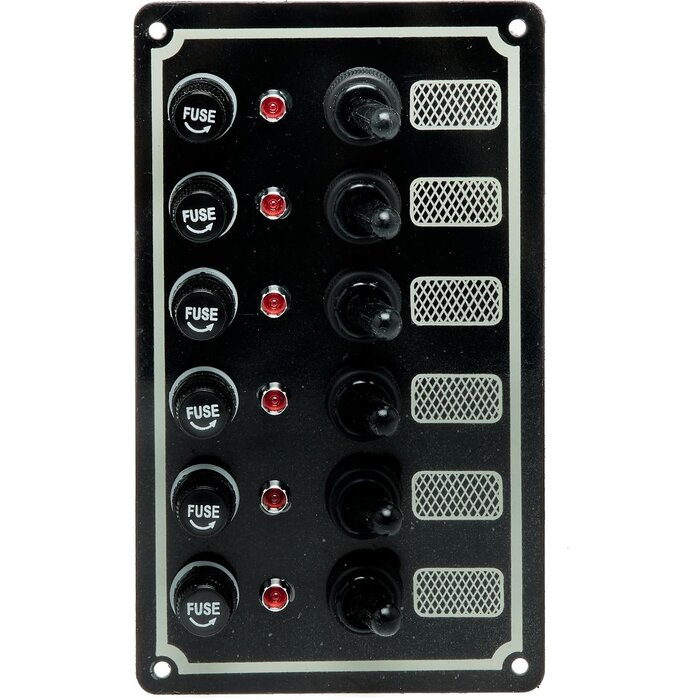 Schakelpaneel Boot 12V met 6 Schakelaars 100x170mm