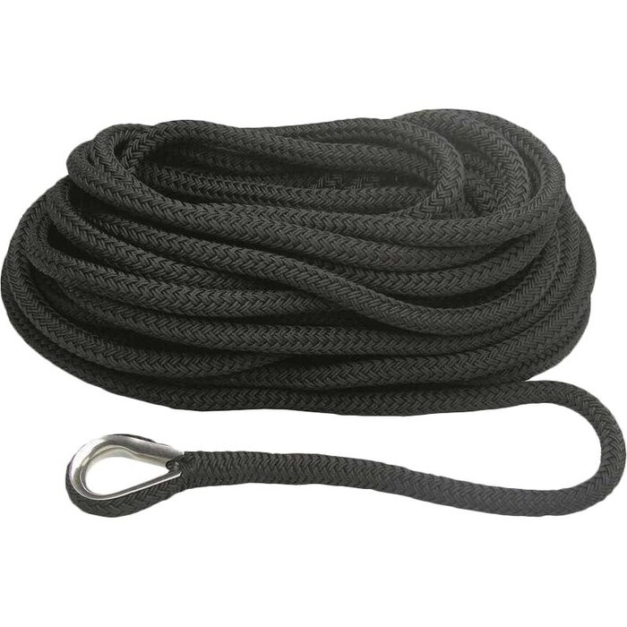 14mm x 10m Landvast met Oog Deluxe Zwart Polyester