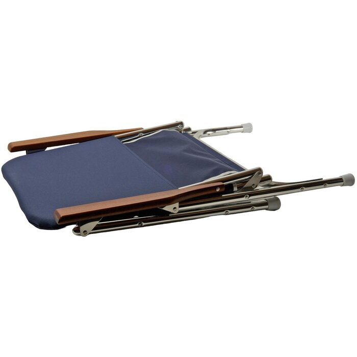 Foldable Deck Chair with Wooden Armrest Blue