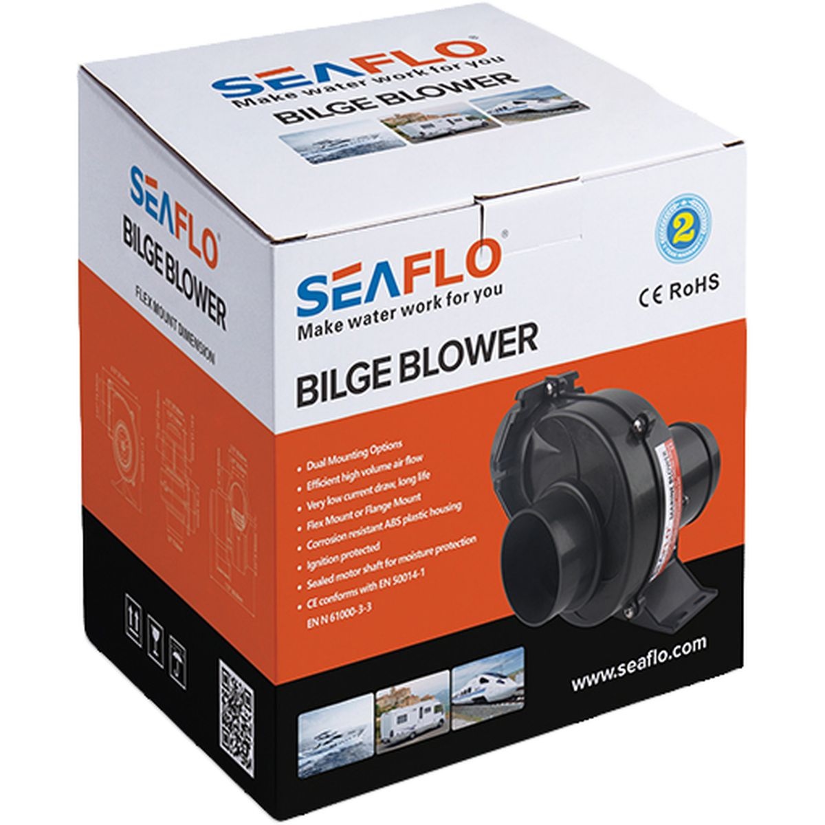 Bilge Ventilator 130 Cfm 12V met Support en Slangkoppeling