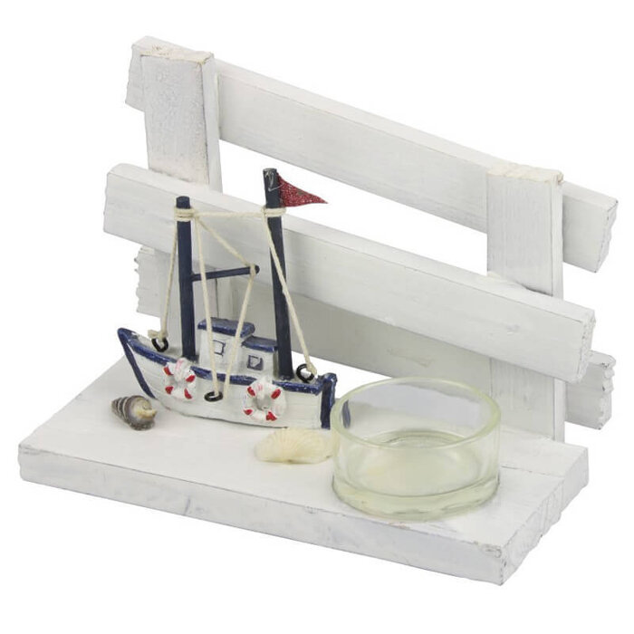 Tea Light Holder Fishing Ship 15x8x11cm