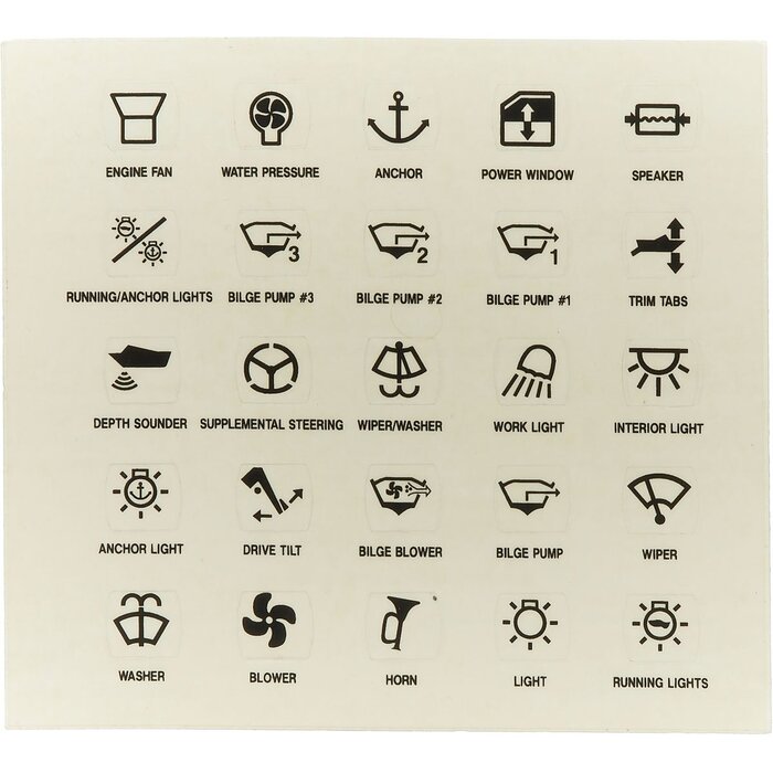 Stickers For Boat Switch Panels with 25 Labels