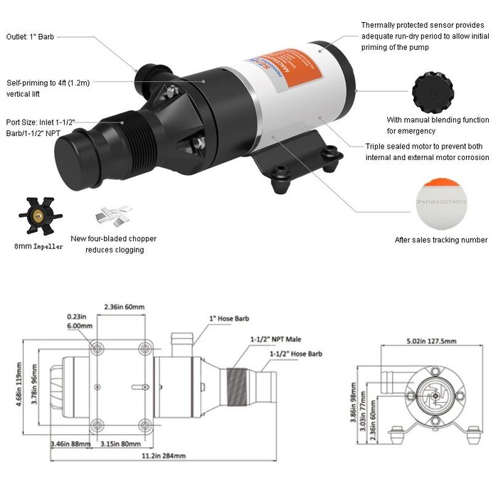 Seaflo Boat Macerator Pump 45 l/min 24V