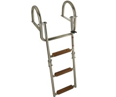 Folding Boat Platform & Dock Ladder 3 Wooden Steps SS316
