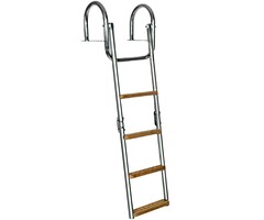 Folding Boat Platform & Dock Ladder 4 Wooden Steps SS316