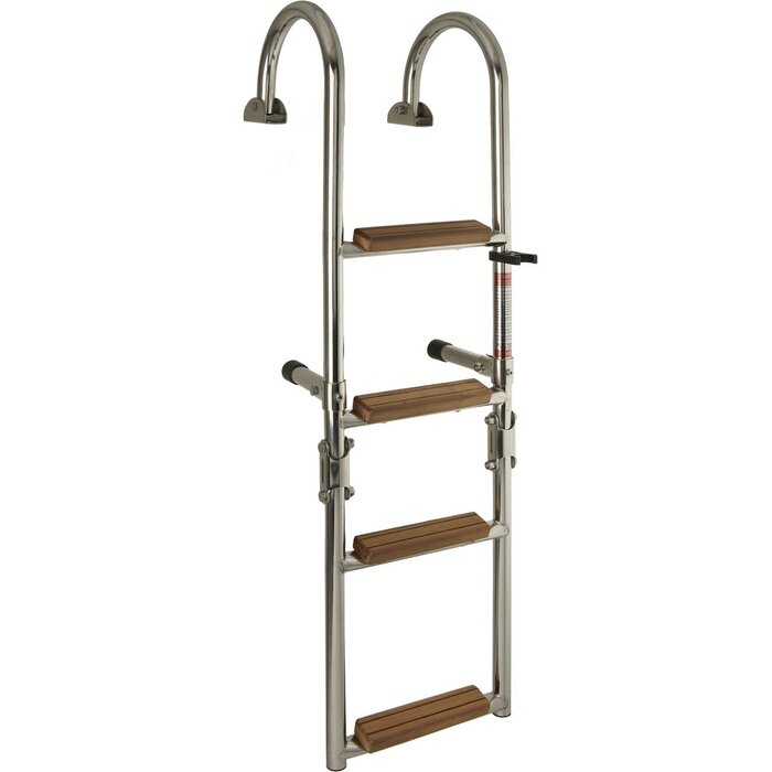 Folding Boat Ladder 4 Wooden Steps 91x25cm SS316