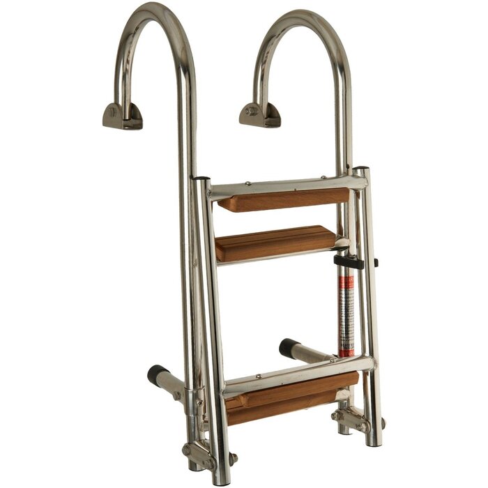 Opvouwbare Zwemtrap Rvs 4 Houten Treden 91x25cm