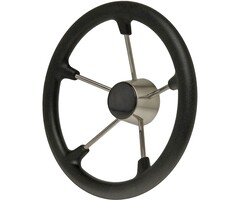Rvs Stuurwiel Boot 355mm met Zwarte Polyurethaan Grip