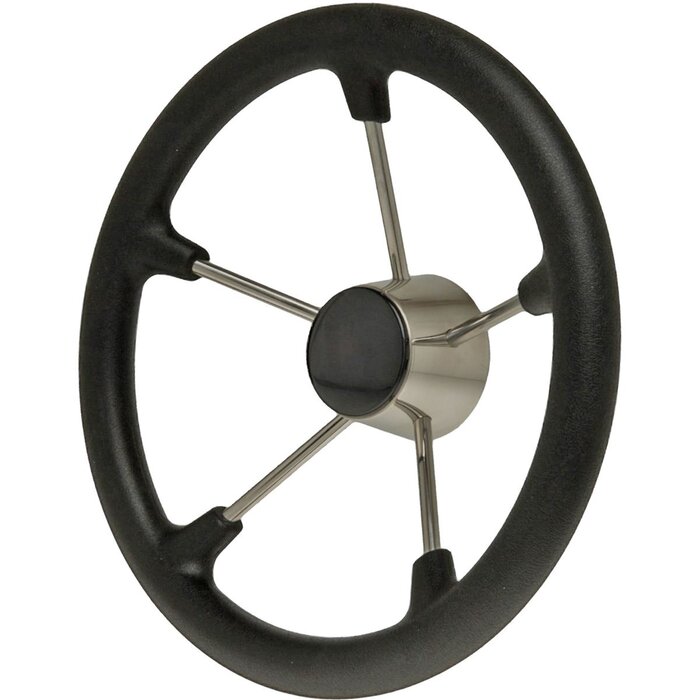 Stainless Steel Boat Steering Wheel 355mm with Black Polyurethane Grip