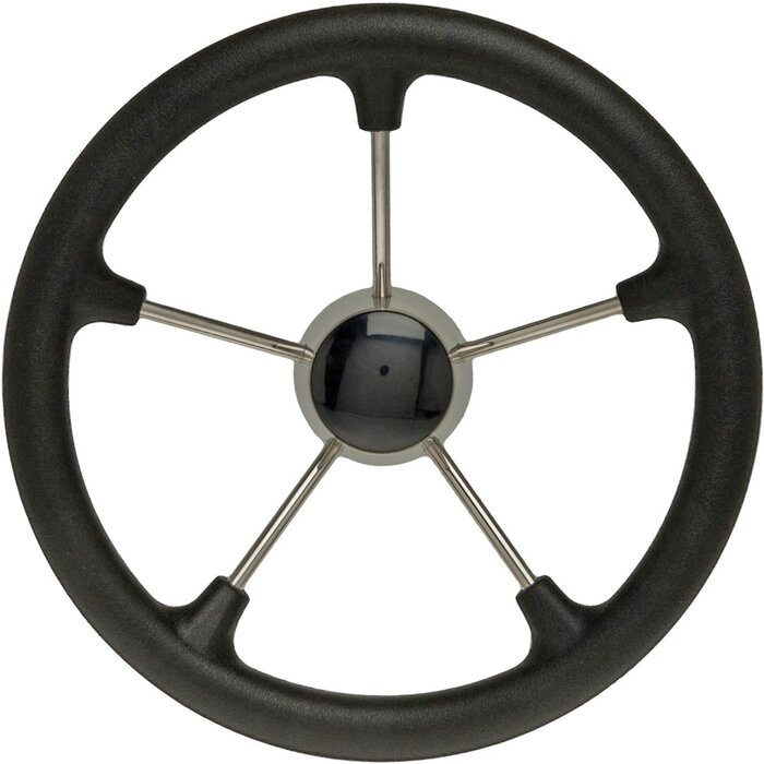 Rvs Stuurwiel Boot 355mm met Zwarte Polyurethaan Grip