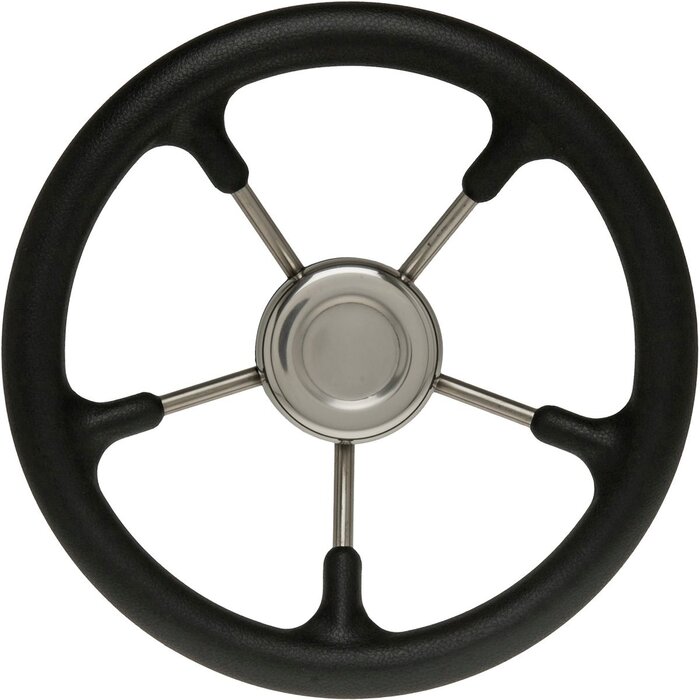Stainless Steel Boat Steering Wheel 325mm with Black Polyurethane Grip