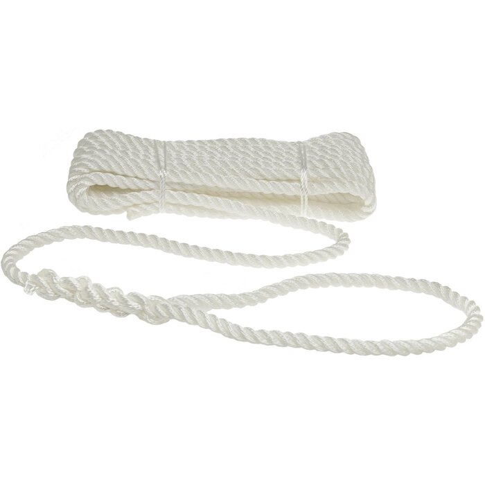 10mm x 6m Mooring Rope with Loop 3-Strand Polyester White