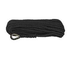 12mm x 30m Ankerlijn met Oog 3-Strengs Polyester Zwart