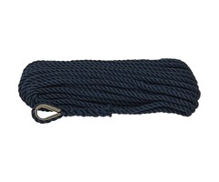 12mm x 40m Ankerlijn met Oog 3-Strengs Polyester Blauw