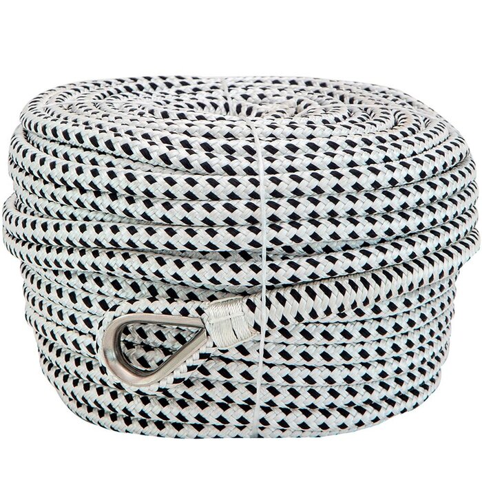 10mm x 50m Anchor Rope with SS316 Thimble Polyester White-Black