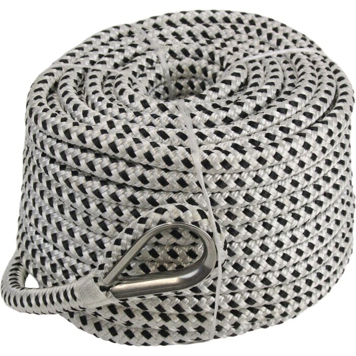 12mm Ankerlijn met Rvs Kous 30m Wit-Zwart