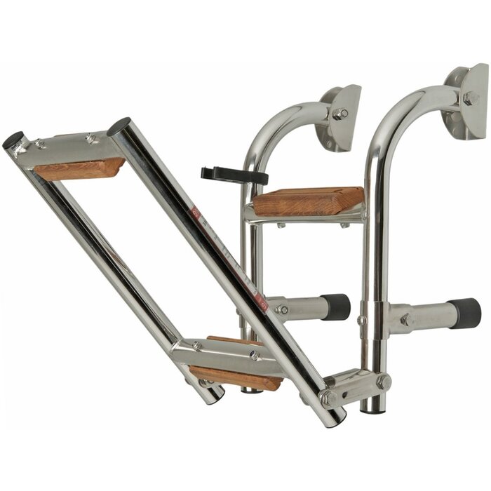 Opvouwbare Zwemtrap Rvs 3 Houten Treden 60x22cm