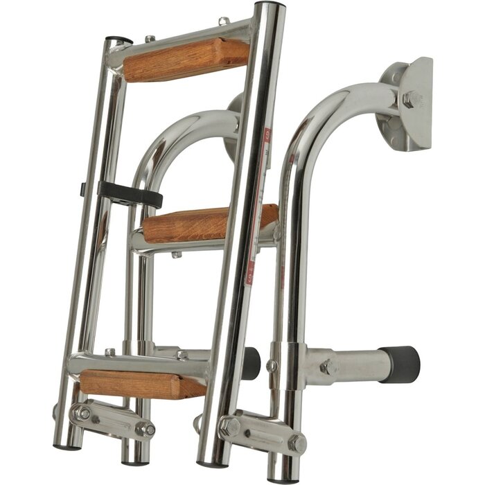 Opvouwbare Zwemtrap Rvs 3 Houten Treden 60x22cm