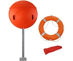 Lifebuoy in Housing Cabinet with Line & Mounting Post